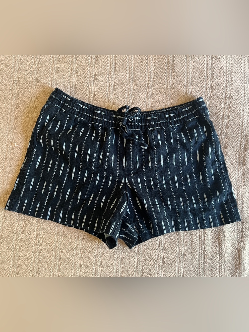 Garnet Hill Black Ikat-Style Drawstring Linen Shorts